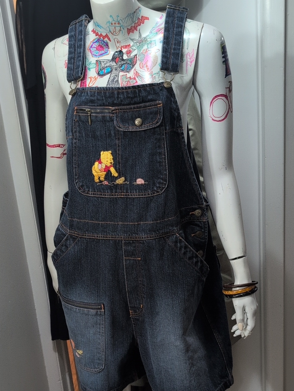 Disney Dark Blue Denim Women’s Overalls with Winnie the Pooh Patch